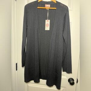 Lovecode Classic Black Ribbed Women’s long cardigan Size Large NWT